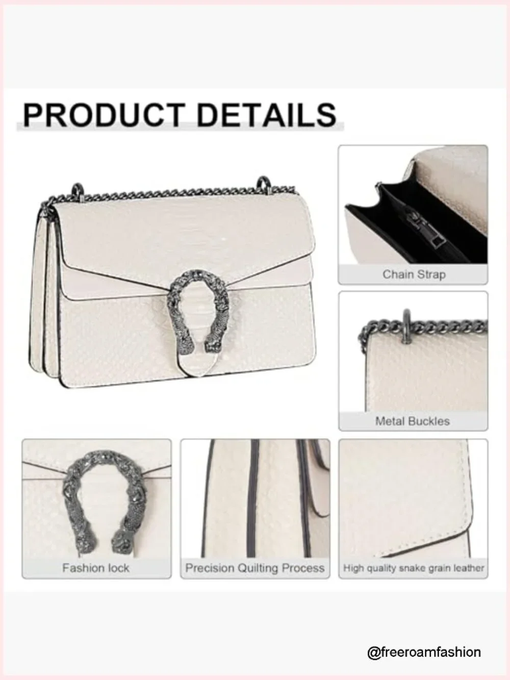 Crossbody Bag and Satchel Purse for Women - Fashion Snake Print Chain Purse PU